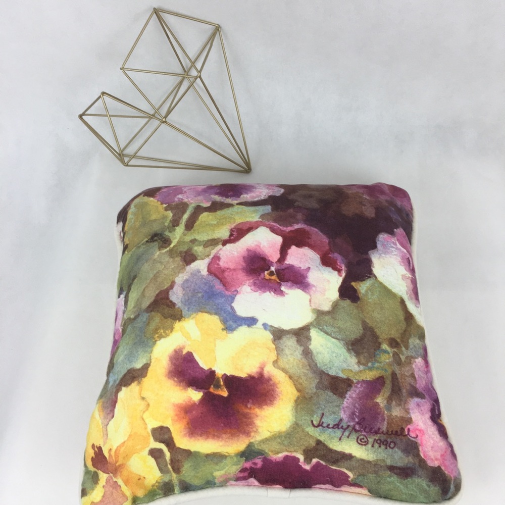 Judy Buswell 1990 Violets Watercolor Accent Pillow